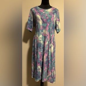 EUC LOGO by Lori Goldstein Blue and Purple Tie Dye Dress with Pockets size large